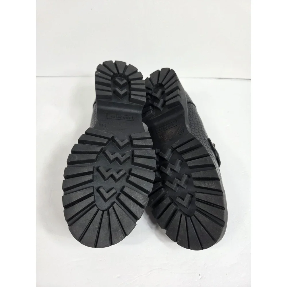 Nine West Gury Black Croc Embossed Lug Sole Loafer Wmn 9.5  Y2K Style Chunky